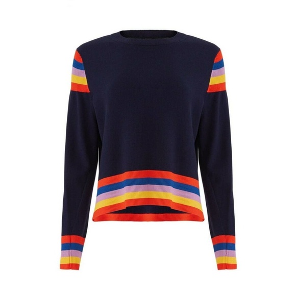 Kuhl Sweaters - Kuhl Evelyn striped crew neck sweater navy blue rainbow stripe